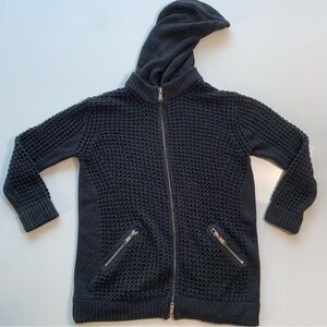 Trovata Black Hooded Knit Zip-Up Cardigan